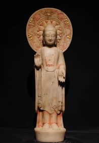 Northern Qi white marble painted standing Buddha