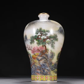A piece of material tire painting, enamel landscape, artistic conception of plum vase