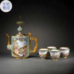 Qing Qianlong bronze gilt Western figure candlestick pot set
