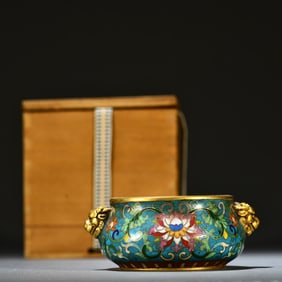 A cloisonne cloisonné cloisonné cloisonne lion ear incense burner made in the cloisonne year