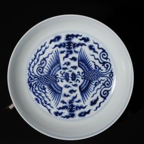 A piece of the old Tibetan Qing Dynasty Guangxu blue and white pair of phoenix plates