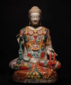 Northern Qi white marble painted Buddha statue