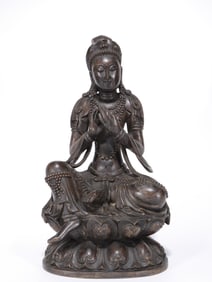 Qing agarwood carved Guanyin seated statue