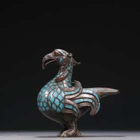 Han bronze wrong gold and silver inlaid green pine phoenix ornaments