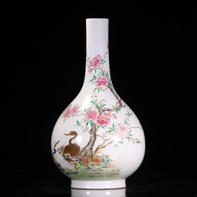 A piece of clear pastel flowers and birds vertebral put bottles