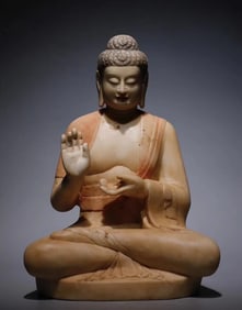 Tang Dynasty white marble painted Buddha statue