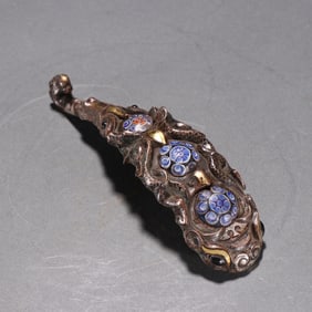 Han bronze wrong gold and silver inlaid glazed flower beads dragon pattern with hooks