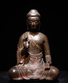 Northern Qi bluestone painted Buddha statue
