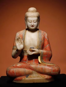 Tang Dynasty white marble painted Buddha statue