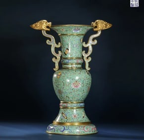 Qing Qianlong bronze gilt painting enamel eight treasures pattern flower goblet bottle