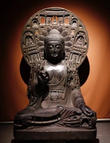 Tang Dynasty bluestone painted Buddha statue