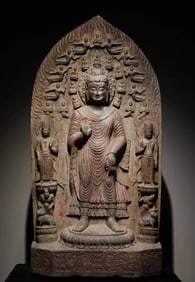 Eastern Wei Dynasty bluestone painted Buddha statue