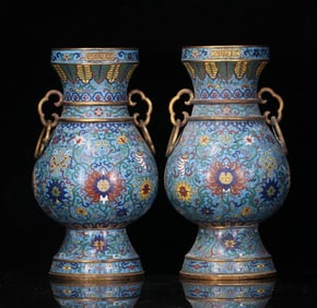A pair of old Tibetan copper cloisonné enamel bottles