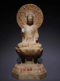 Northern Qi white marble painted Buddha statue