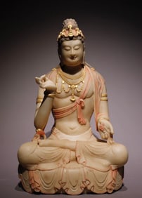 Tang Dynasty white marble gilt painted Guanyin