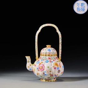 Qing Qianlong bronze tire gilt painting enamel group pattern beam pot