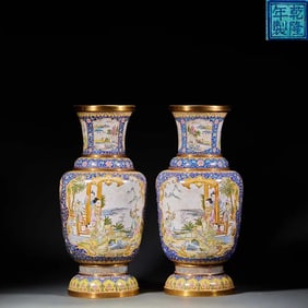 Qing Qianlong copper tire painting enamel character story appreciation bottle