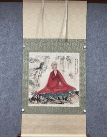 Fu Baoshi, Red-clothed Arhat, Vertical scroll on paper