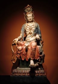 Song Dynasty white marble gilded painted Guanyin