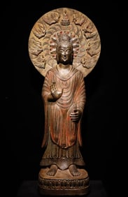 Northern Wei Dynasty bluestone painted Buddha of the Great Station