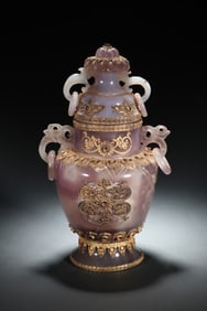 Agate silver gilt filigree floral pattern amphora