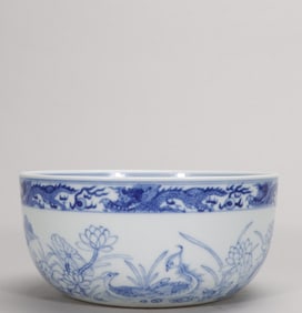 Qingdao light blue and white lotus pond mandarin duck pattern pier bowl