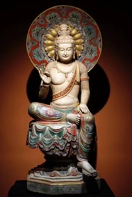 Tang Dynasty white marble painted Guanyin