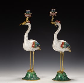 A pair of cloisonné cranes