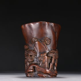 A Qing Dynasty agarwood character story pen holder ornament