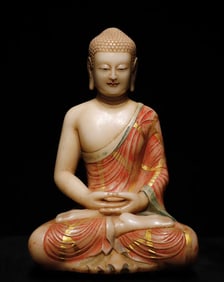 Tang Dynasty white marble painted Buddha statue