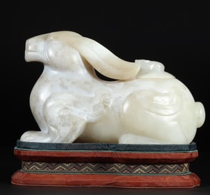 Ancient Hetian jade gray rabbit ornaments