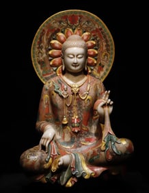 Northern Qi white marble painted Buddha statue