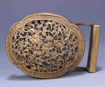 An old collection of Qing Dynasty bronze gilt hollow unicorn buckle