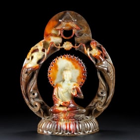 An old collection of Hetian jade Buddha statues