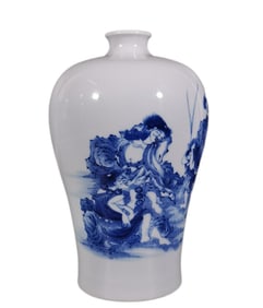 A piece of Qing Kangxi blue and white figure four immortals picture plum vase