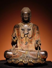 Northern Qi bluestone painted Buddha
