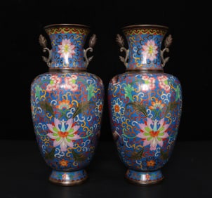 A pair of cloisonné handmade cloisonné ruffle vases