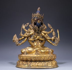 A 17th-century Tibetan Buddhism bronze gilt statue of the Buddha of Joy