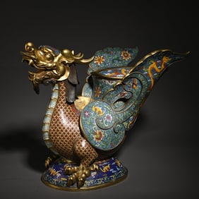 A cloisonné enamel dragon turtle ornament