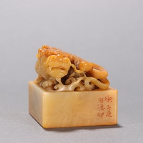 An Exquisite Xu Sangeng antique Tian Huang stone carved dragon turtle twist seal