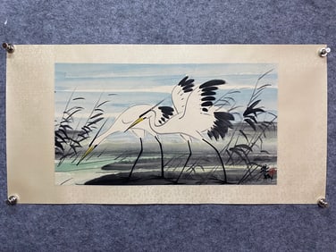 A picture of Lin Fengmian with a double crane lens