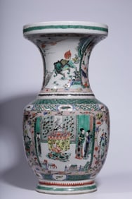 An Exquisite the Qing Dynasty "Qing Dynasty Kangxi Year" colorful character story map handicap Zun