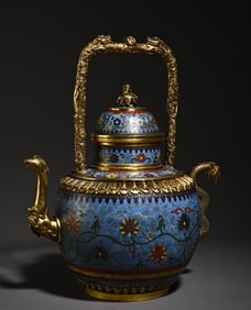 A cloisonné enamel twig flower handle pot study ornament