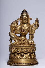A Qing Dynasty bronze gilt statue of Guanyin