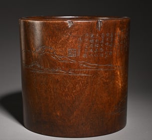 An Exquisite Qing Dynasty Huanghuali painting landscape pen holder