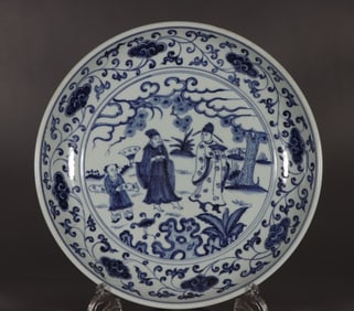 A story plate of blue and white characters made in the year of Xuande of the Ming Dynasty