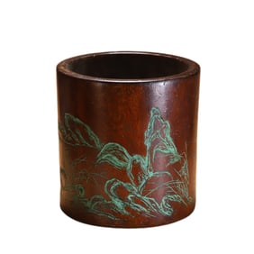 A Qing Dynasty Huanghuali landscape poetry pen holder
