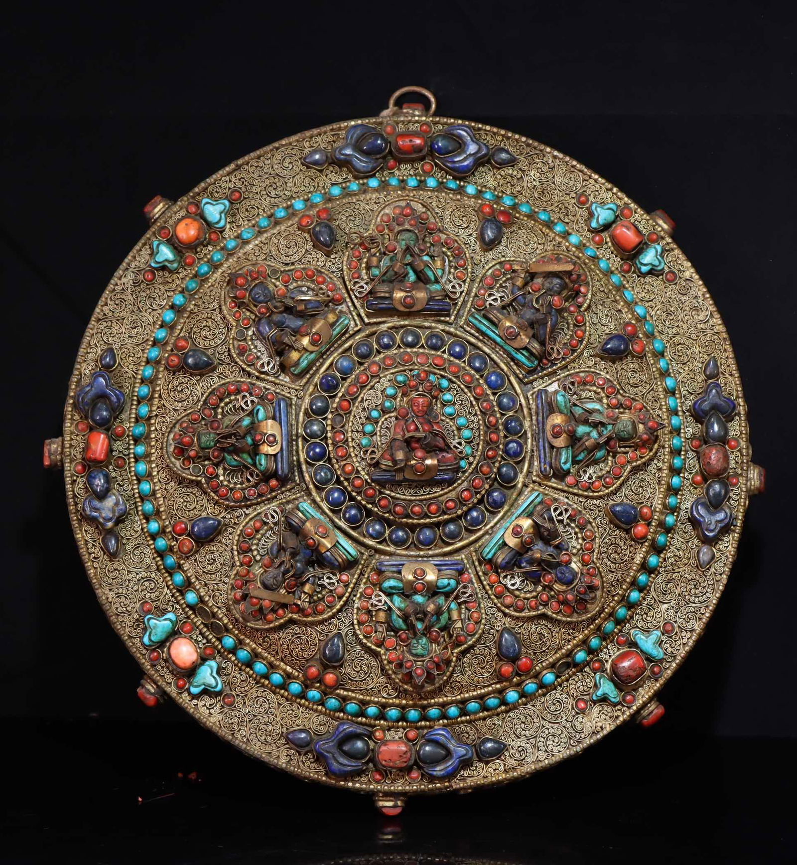 An Exquisite Tibetan silver filigree inlaid with precious stone thangka (1 of 10)