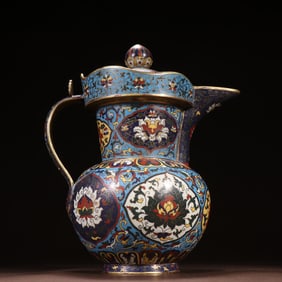 An Exquisite Ming Jingtai copper tire gilt cloisonné cloisonné braided branch lotus treasure