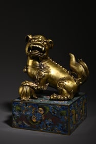 A cloisonné enamel unicorn seal study ornament